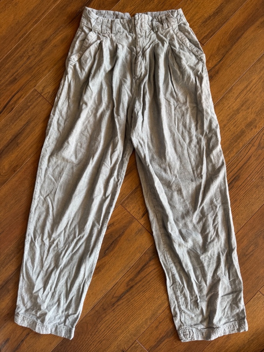 Free People Calla Pleated Trousers Silver Blue Linen Blend Size 6